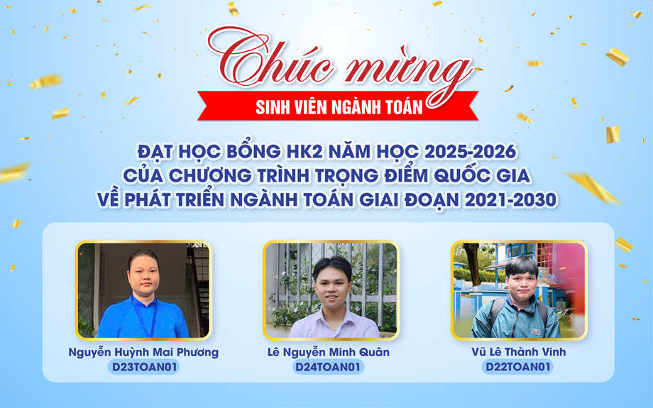 Ba sinh viên ngành Toán tiếp tục giữ vững học bổng Quốc gia qua hai học kỳ liên tiếp